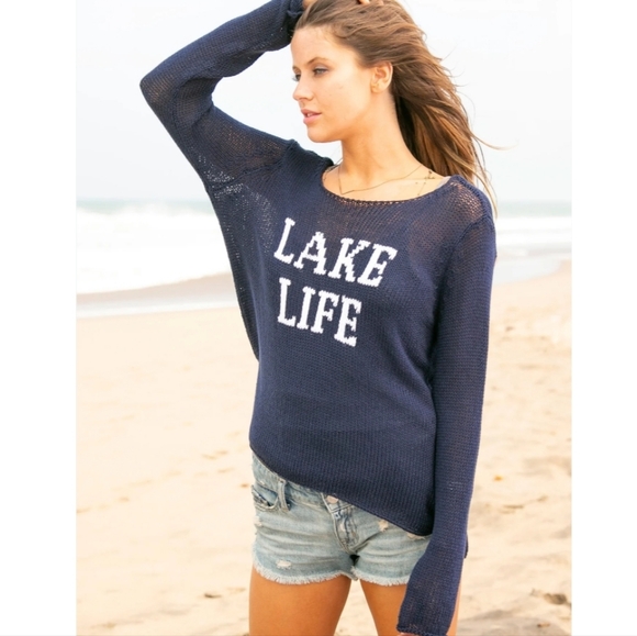 Wooden Ships LAKE LIFE Navy Sweater with White Words - Picture 16 of 16